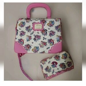 Loungefly Disney Pink and Cream Floral Satchel Set